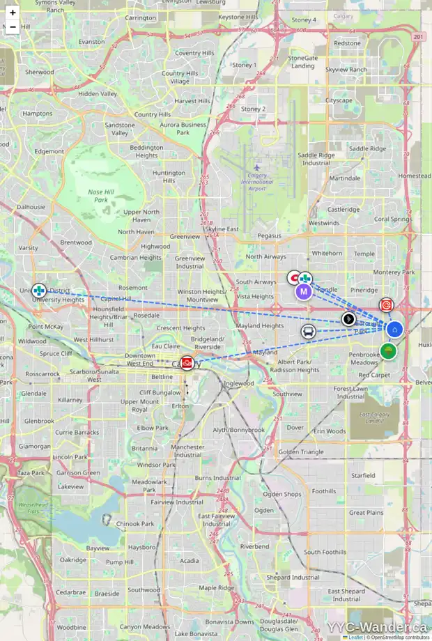 Daily accessibility map for 91 ABERGALE CL NE, Calgary showing nearby schools, grocery stores, parks, LRT stations and nearby amenities