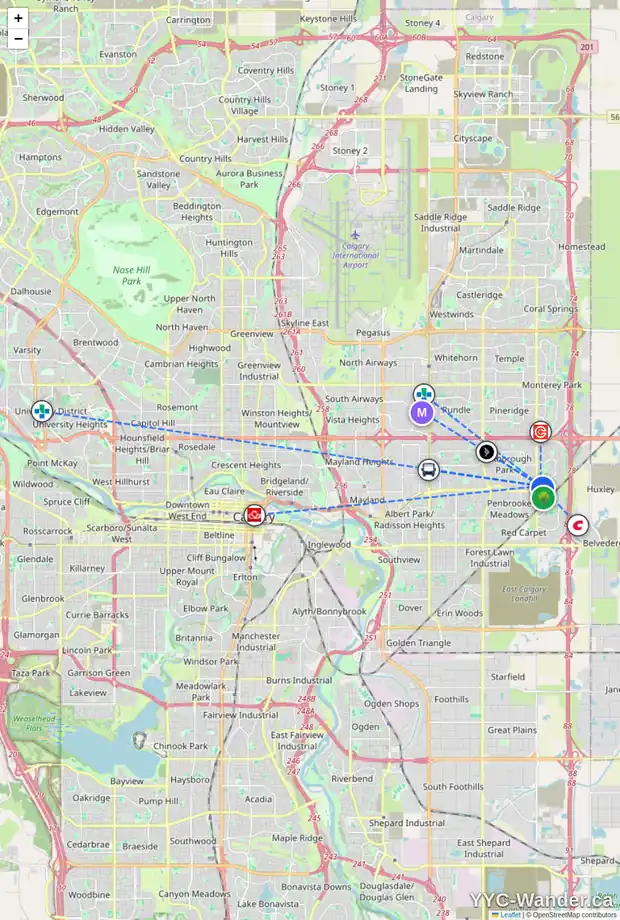 Daily accessibility map for 96 ABBERFIELD CR NE, Calgary showing nearby schools, grocery stores, parks, LRT stations and nearby amenities