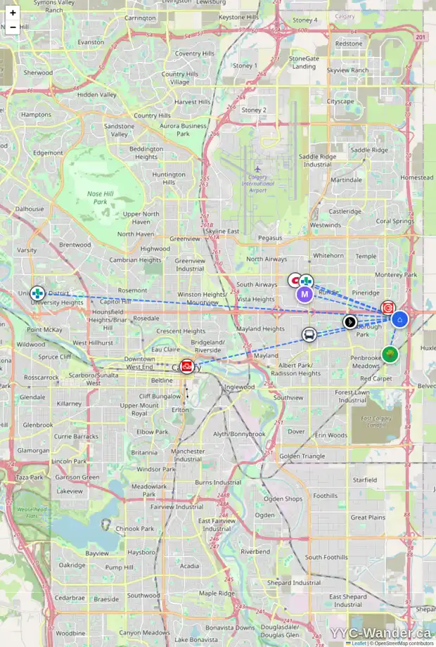 Daily accessibility map for 76 ABINGDON CR NE, Calgary showing nearby schools, grocery stores, parks, LRT stations and nearby amenities