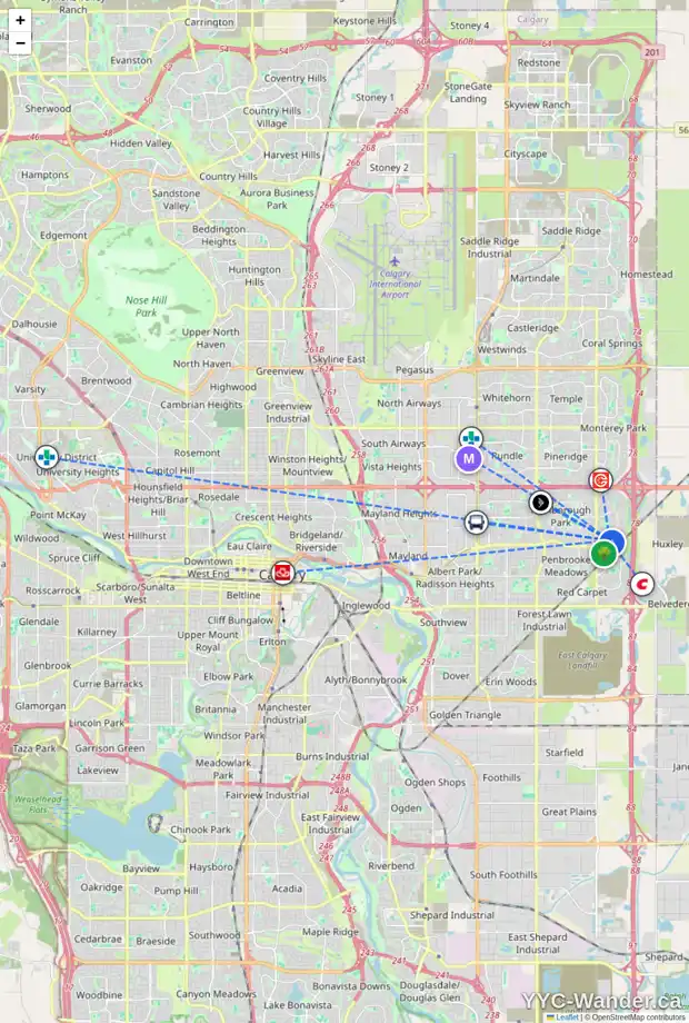 Daily accessibility map for 106 ABALONE PL NE, Calgary showing nearby schools, grocery stores, parks, LRT stations and nearby amenities