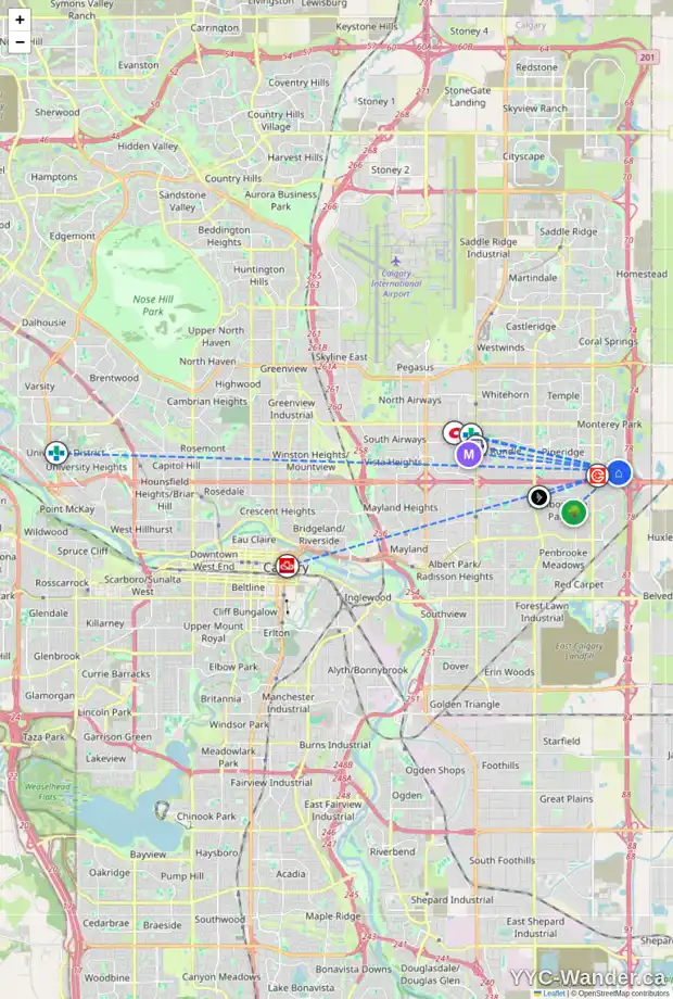 Daily accessibility map for 77 DEL RAY RD NE, Calgary showing nearby schools, grocery stores, parks, LRT stations and nearby amenities