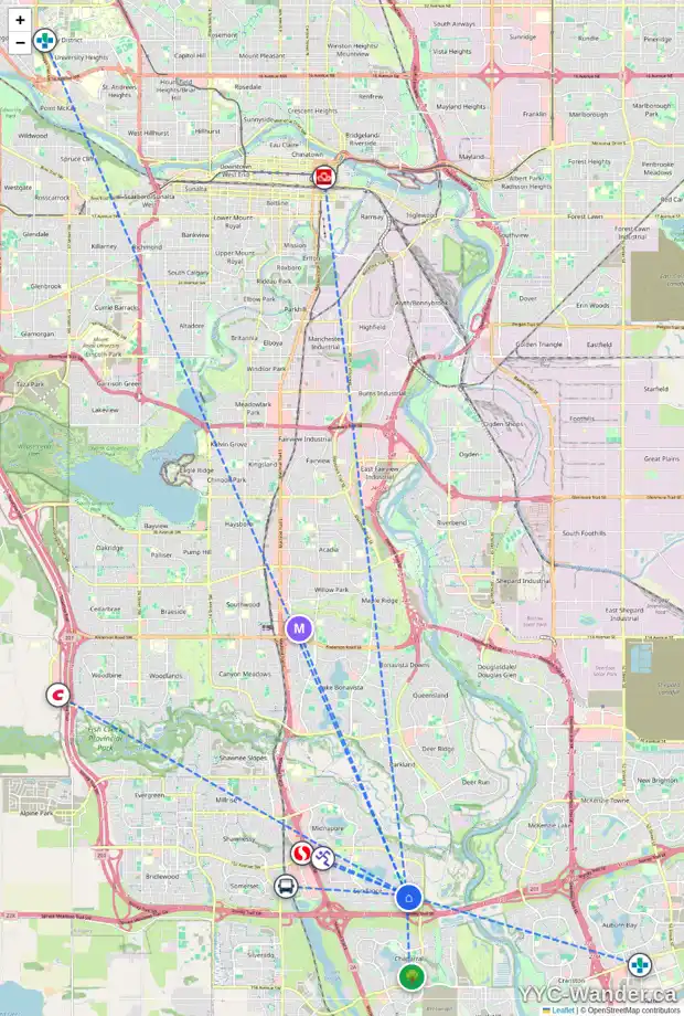 Daily accessibility map for 1273 SUN HARBOUR GR SE, Calgary showing nearby schools, grocery stores, parks, LRT stations and nearby amenities