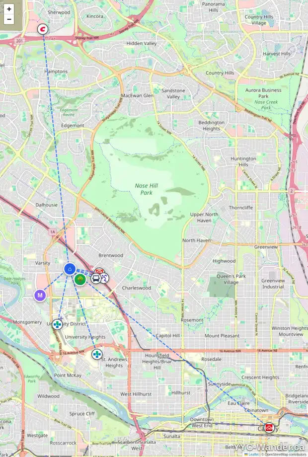 Daily accessibility map for 3916 VINCENT PL NW, Calgary showing nearby schools, grocery stores, parks, LRT stations and nearby amenities