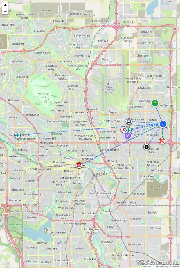 Daily accessibility map for 298 COSTA MESA CL NE, Calgary showing nearby schools, grocery stores, parks, LRT stations and nearby amenities