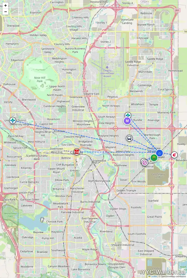 Daily accessibility map for 203 PENBROOKE CL SE, Calgary showing nearby schools, grocery stores, parks, LRT stations and nearby amenities