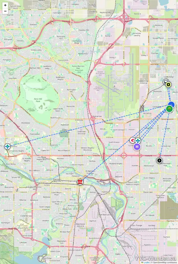 Daily accessibility map for 255 FALTON DR NE, Calgary showing nearby schools, grocery stores, parks, LRT stations and nearby amenities