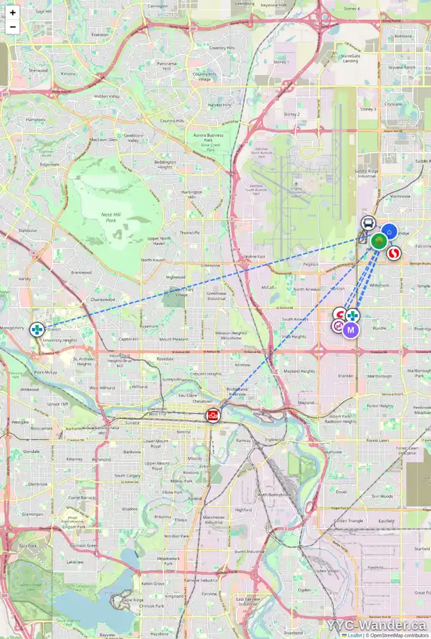 Daily accessibility map for 60 CASTLEBROOK WY NE, Calgary showing nearby schools, grocery stores, parks, LRT stations and nearby amenities