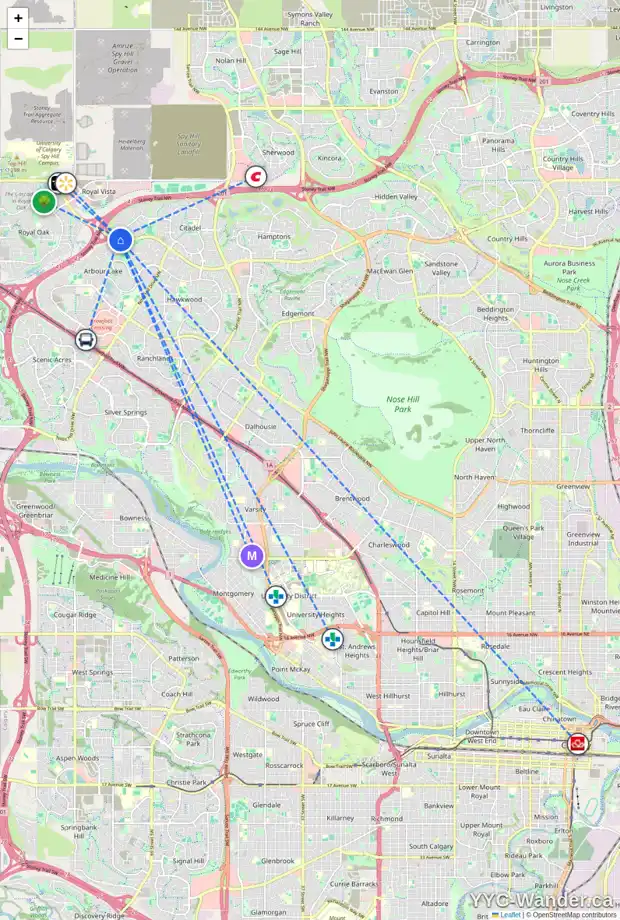 Daily accessibility map for 67 CITADEL VISTA CL NW, Calgary showing nearby schools, grocery stores, parks, LRT stations and nearby amenities