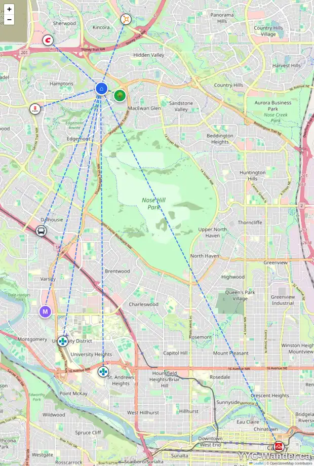 Daily accessibility map for 22 HAMPSTEAD RD NW, Calgary showing nearby schools, grocery stores, parks, LRT stations and nearby amenities