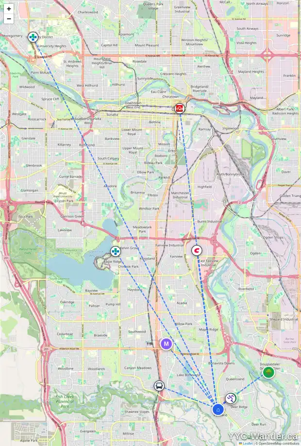 Daily accessibility map for 235 PARKLAND CR SE, Calgary showing nearby schools, grocery stores, parks, LRT stations and nearby amenities