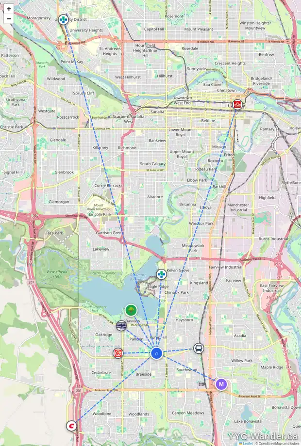 Daily accessibility map for 112 PUMP HILL GR SW, Calgary showing nearby schools, grocery stores, parks, LRT stations and nearby amenities