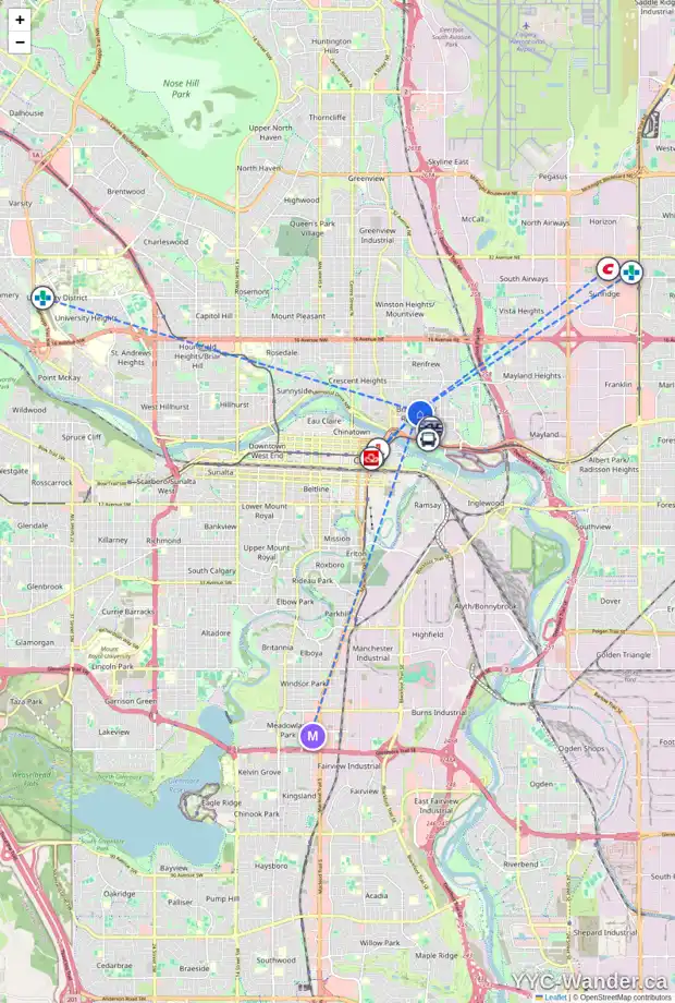 Daily accessibility map for 218 7A ST NE, Calgary showing nearby schools, grocery stores, parks, LRT stations and nearby amenities