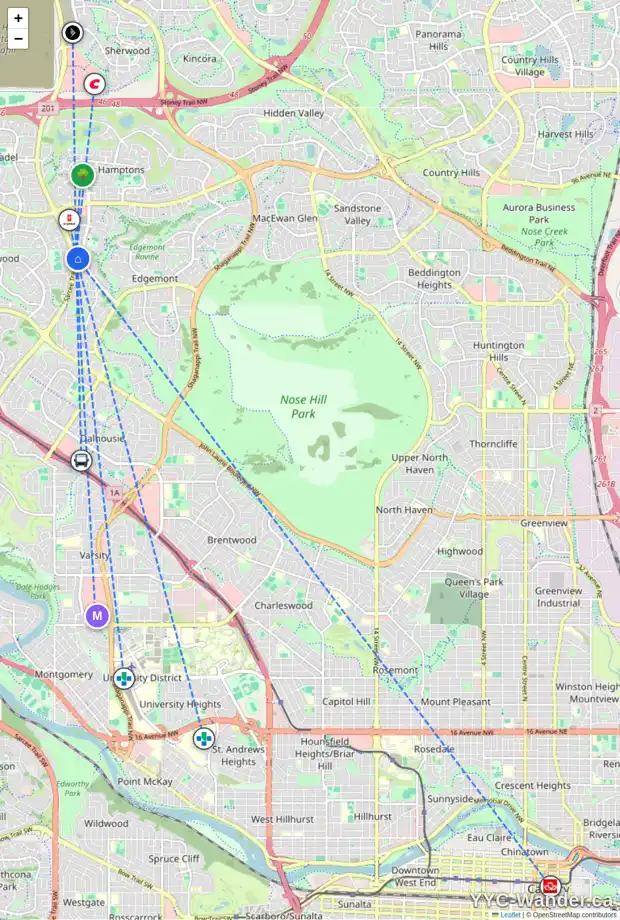 Daily accessibility map for 143 EDGELAND RI NW, Calgary showing nearby schools, grocery stores, parks, LRT stations and nearby amenities