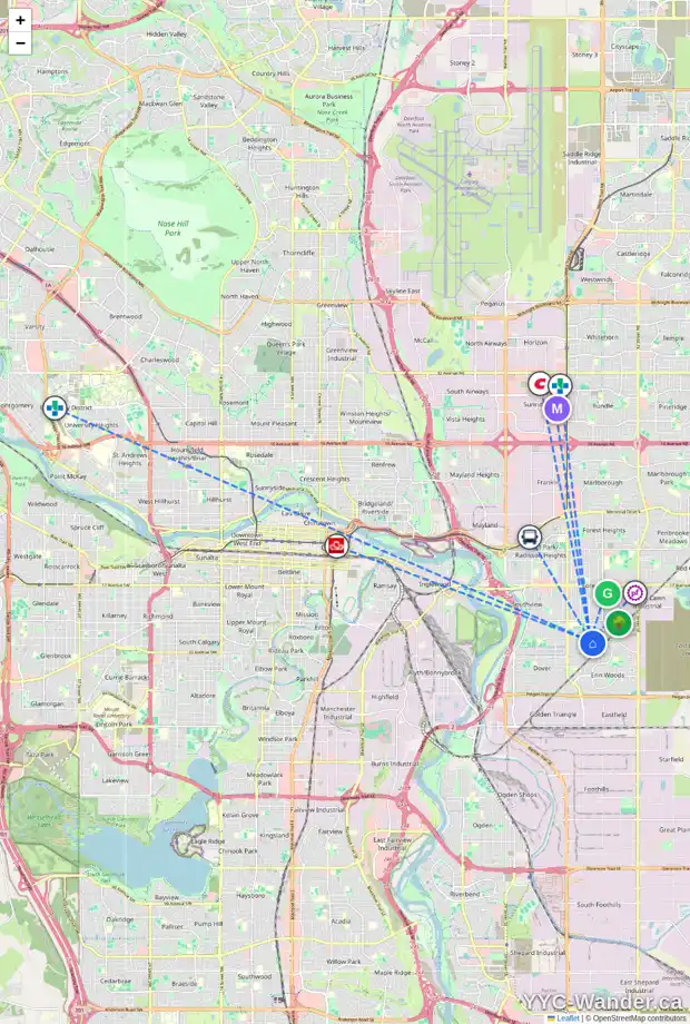 Daily accessibility map for 3120 41 ST SE, Calgary showing nearby schools, grocery stores, parks, LRT stations and nearby amenities