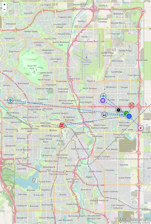 Daily accessibility map for 564 MALVERN GR NE, Calgary showing nearby schools, grocery stores, parks, LRT stations and nearby amenities