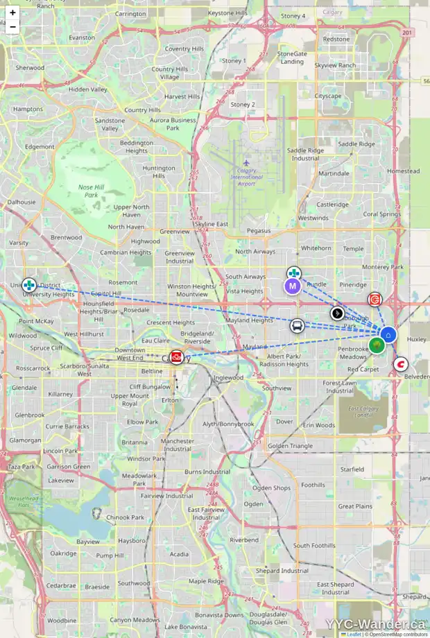 Daily accessibility map for 39 ABERDARE RD NE, Calgary showing nearby schools, grocery stores, parks, LRT stations and nearby amenities