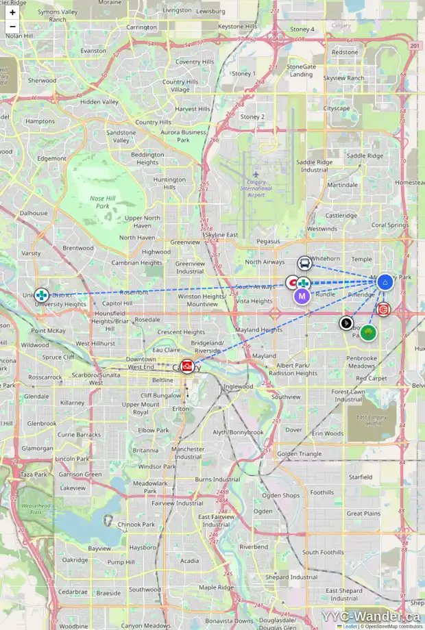 Daily accessibility map for 12 LA VALENCIA GD NE, Calgary showing nearby schools, grocery stores, parks, LRT stations and nearby amenities