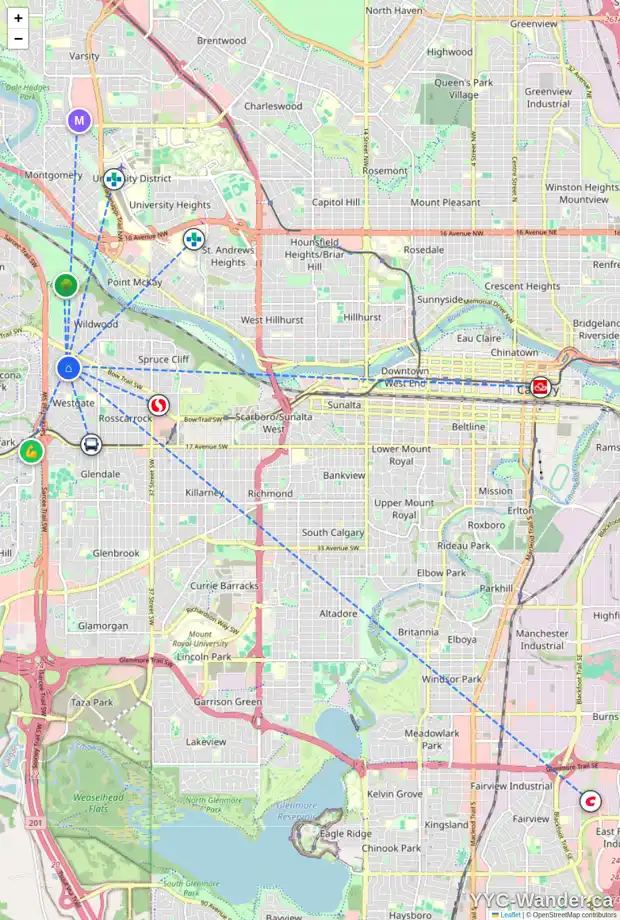 Daily accessibility map for 127 WESTVIEW DR SW, Calgary showing nearby schools, grocery stores, parks, LRT stations and nearby amenities