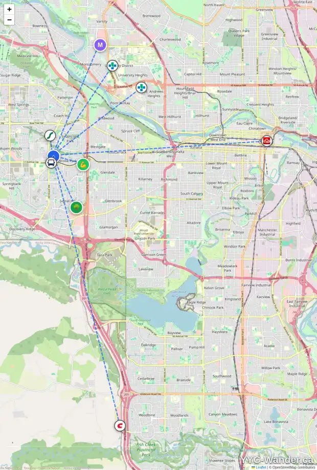 Daily accessibility map for 6963 CHRISTIE ESTATE BV SW, Calgary showing nearby schools, grocery stores, parks, LRT stations and nearby amenities
