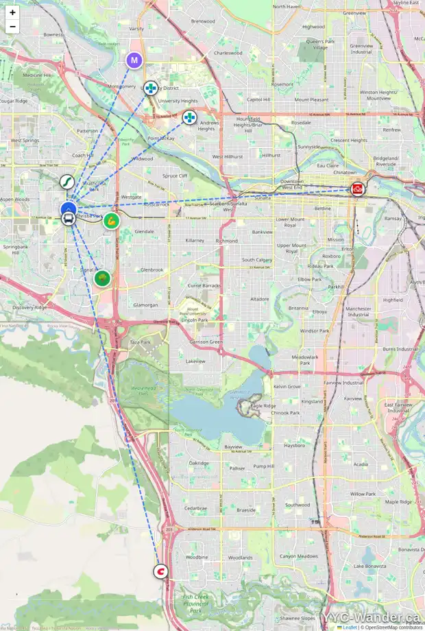 Daily accessibility map for 6987 CHRISTIE ESTATE BV SW, Calgary showing nearby schools, grocery stores, parks, LRT stations and nearby amenities