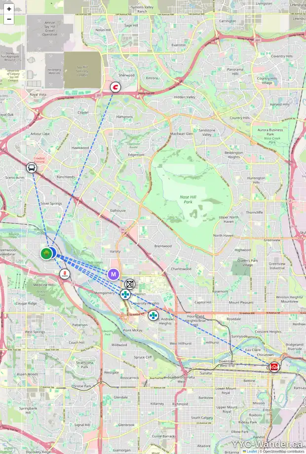Daily accessibility map for 4339 73 ST NW, Calgary showing nearby schools, grocery stores, parks, LRT stations and nearby amenities