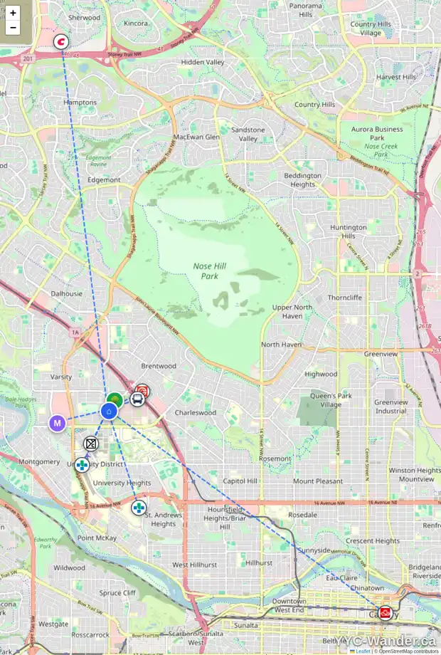 Daily accessibility map for 3715 37 ST NW, Calgary showing nearby schools, grocery stores, parks, LRT stations and nearby amenities