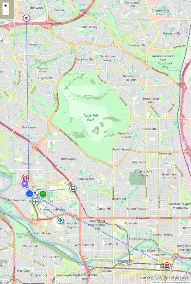 Daily accessibility map for 4620 MONTALBAN DR NW, Calgary showing nearby schools, grocery stores, parks, LRT stations and nearby amenities