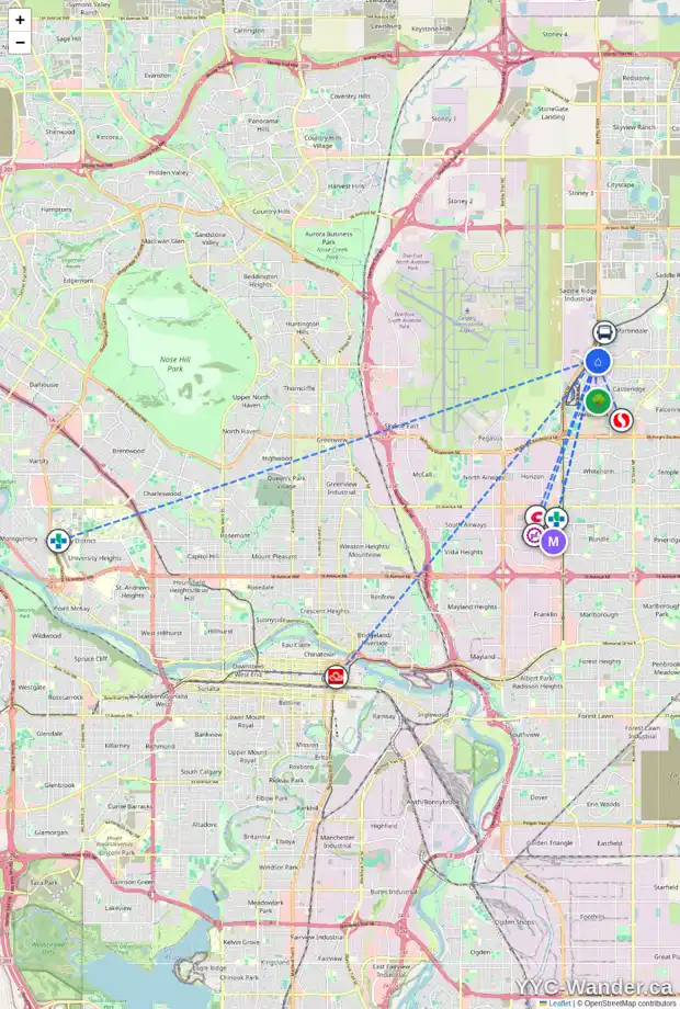 Daily accessibility map for 120 MARTINGLEN ME NE, Calgary showing nearby schools, grocery stores, parks, LRT stations and nearby amenities