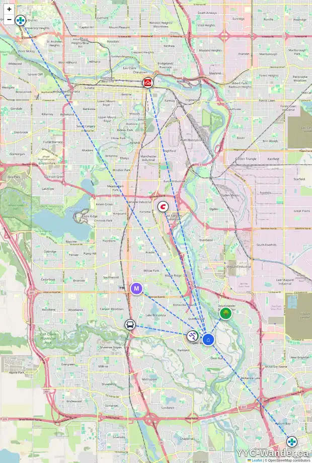 Daily accessibility map for 120 DEERCREST CL SE, Calgary showing nearby schools, grocery stores, parks, LRT stations and nearby amenities