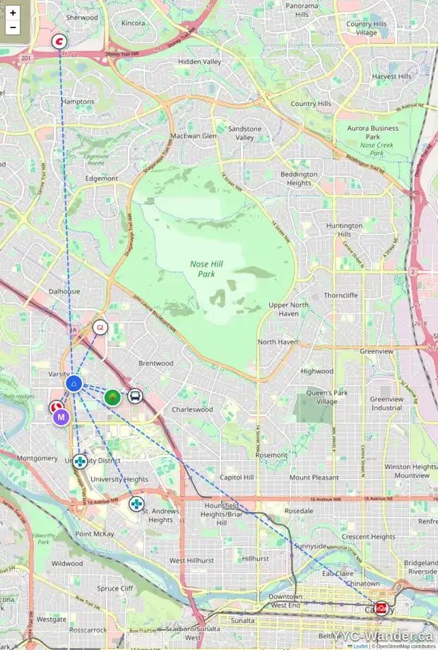 Daily accessibility map for 4432 VANDERGRIFT CR NW, Calgary showing nearby schools, grocery stores, parks, LRT stations and nearby amenities