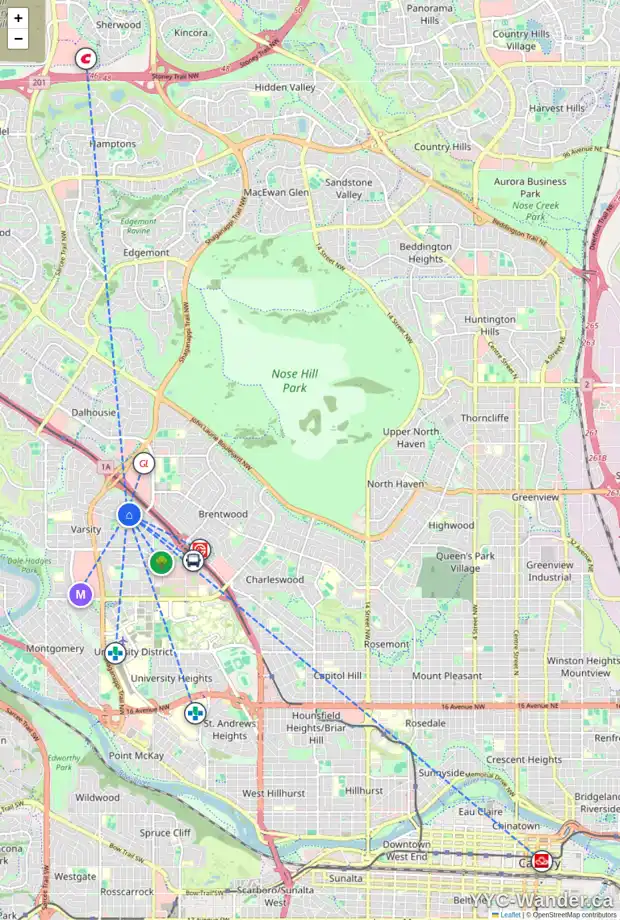 Daily accessibility map for 4532 VEGAS RD NW, Calgary showing nearby schools, grocery stores, parks, LRT stations and nearby amenities