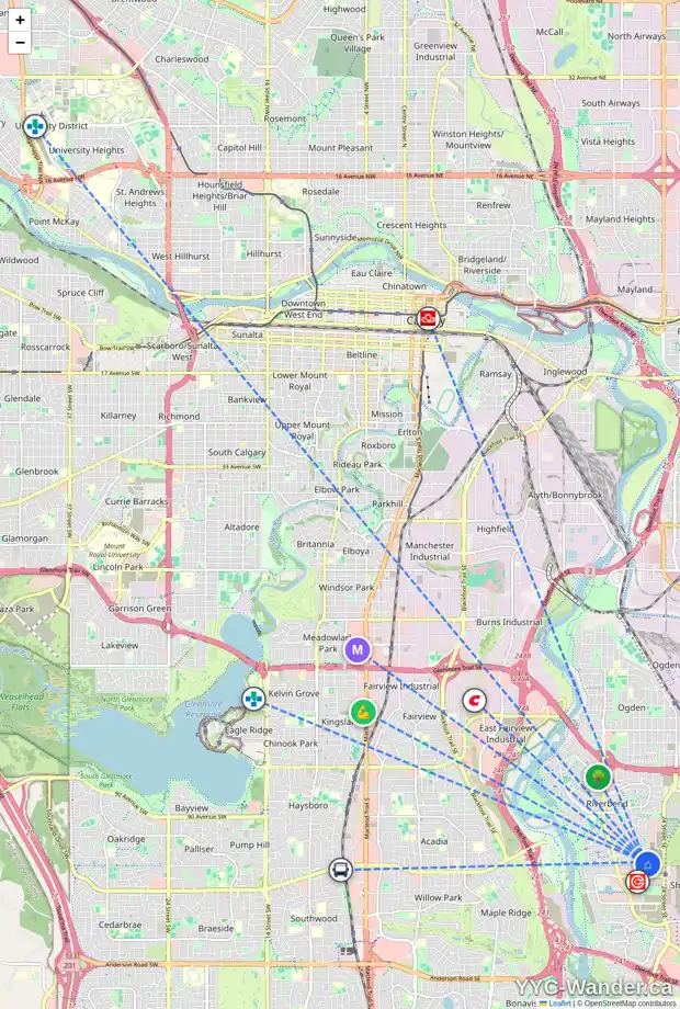 Daily accessibility map for 165 RIVER ROCK PL SE, Calgary showing nearby schools, grocery stores, parks, LRT stations and nearby amenities