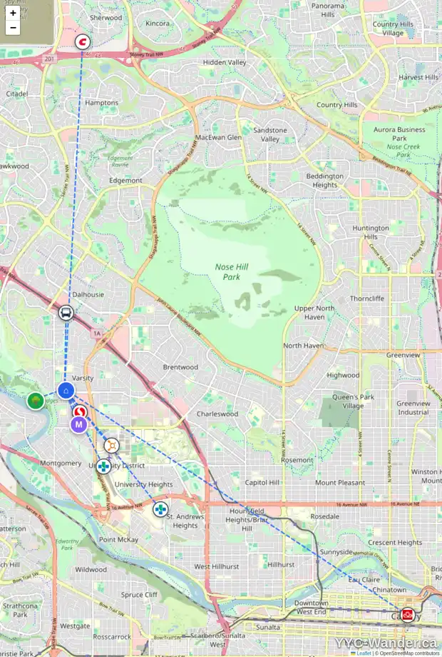 Daily accessibility map for 5235 VANDALE PL NW, Calgary showing nearby schools, grocery stores, parks, LRT stations and nearby amenities