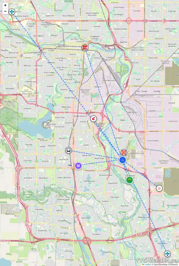 Daily accessibility map for 2 DOUGLAS GLEN CI SE, Calgary showing nearby schools, grocery stores, parks, LRT stations and nearby amenities