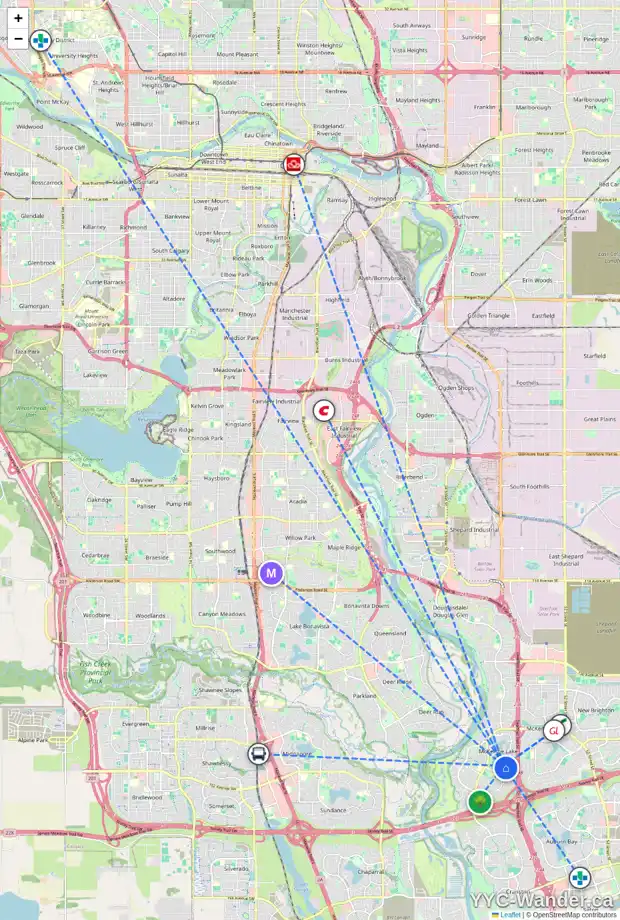 Daily accessibility map for 16175 MCKENZIE LAKE WY SE, Calgary showing nearby schools, grocery stores, parks, LRT stations and nearby amenities