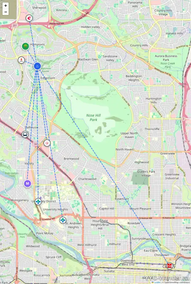 Daily accessibility map for 4179 EDGEVALLEY LD NW, Calgary showing nearby schools, grocery stores, parks, LRT stations and nearby amenities