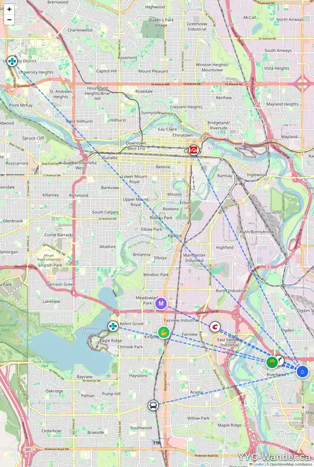 Daily accessibility map for 75 RIVERSTONE CL SE, Calgary showing nearby schools, grocery stores, parks, LRT stations and nearby amenities