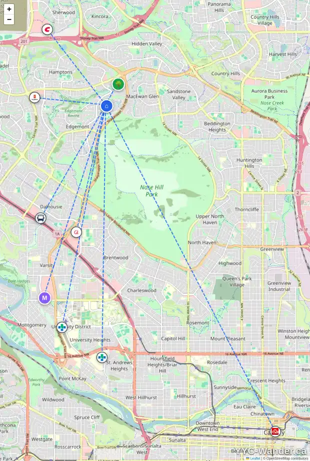 Daily accessibility map for 236 EDGEBROOK CO NW, Calgary showing nearby schools, grocery stores, parks, LRT stations and nearby amenities