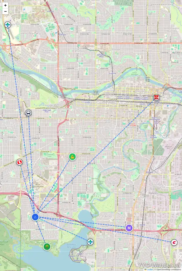 Daily accessibility map for 6036 LAKEVIEW DR SW, Calgary showing nearby schools, grocery stores, parks, LRT stations and nearby amenities