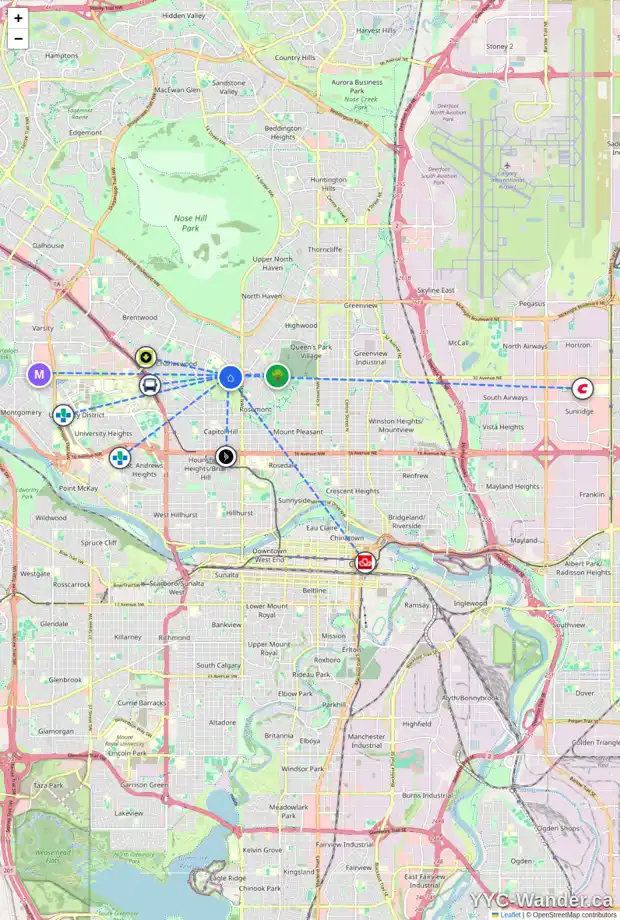 Daily accessibility map for 3311 CAROL DR NW, Calgary showing nearby schools, grocery stores, parks, LRT stations and nearby amenities