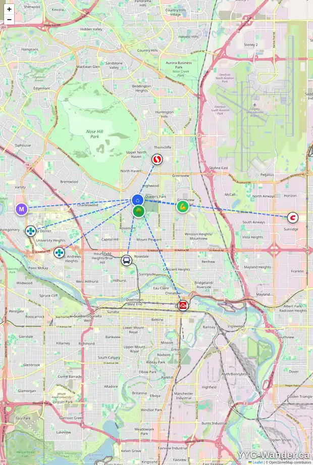 Daily accessibility map for 3 CARDIFF DR NW, Calgary showing nearby schools, grocery stores, parks, LRT stations and nearby amenities