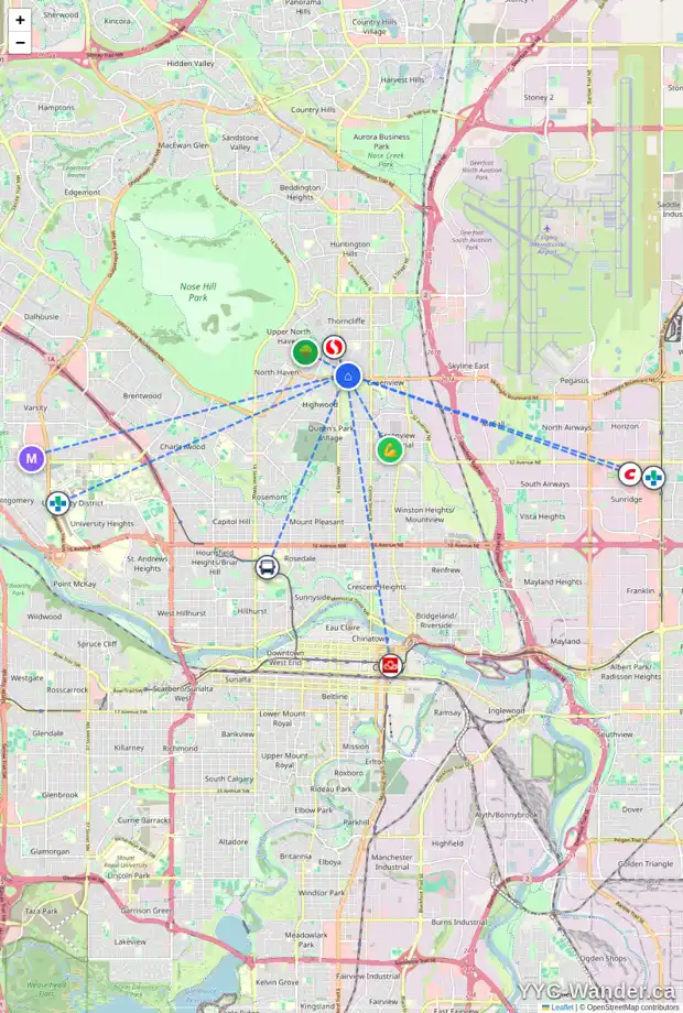 Daily accessibility map for 420 THORNHILL PL NW, Calgary showing nearby schools, grocery stores, parks, LRT stations and nearby amenities