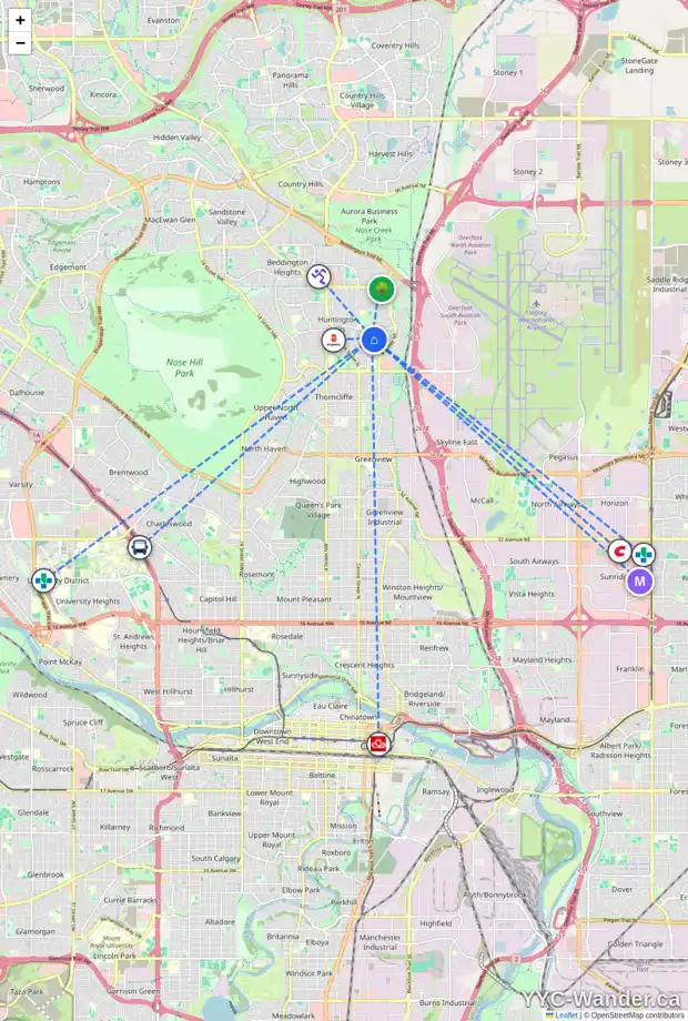 Daily accessibility map for 420 HUNTBOURNE WY NE, Calgary showing nearby schools, grocery stores, parks, LRT stations and nearby amenities
