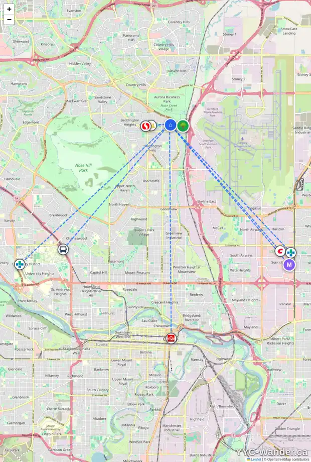 Daily accessibility map for 112 BEDFORD DR NE, Calgary showing nearby schools, grocery stores, parks, LRT stations and nearby amenities