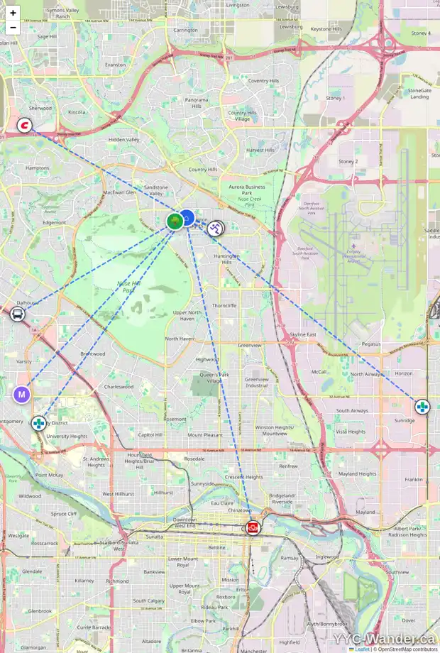 Daily accessibility map for 52 BERWICK HL NW, Calgary showing nearby schools, grocery stores, parks, LRT stations and nearby amenities