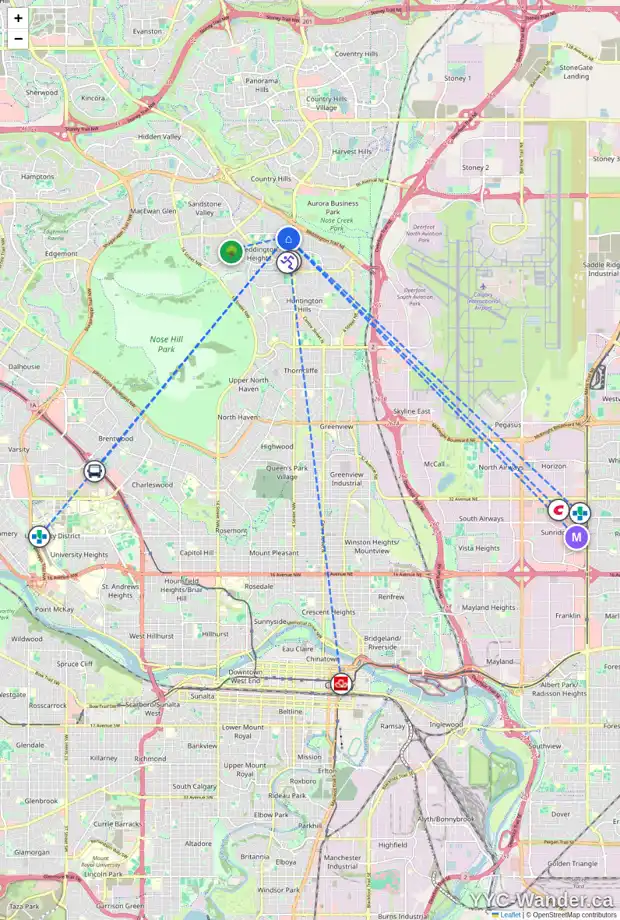 Daily accessibility map for 48 BERGEN CR NW, Calgary showing nearby schools, grocery stores, parks, LRT stations and nearby amenities