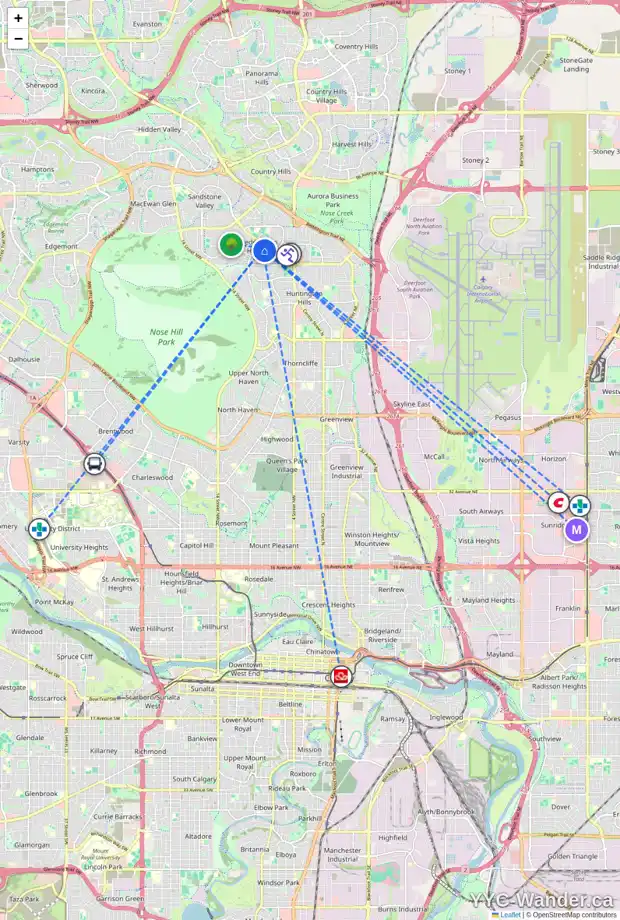 Daily accessibility map for 8419 BERKLEY RD NW, Calgary showing nearby schools, grocery stores, parks, LRT stations and nearby amenities