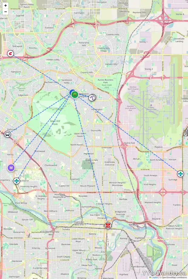 Daily accessibility map for 228 BERWICK DR NW, Calgary showing nearby schools, grocery stores, parks, LRT stations and nearby amenities