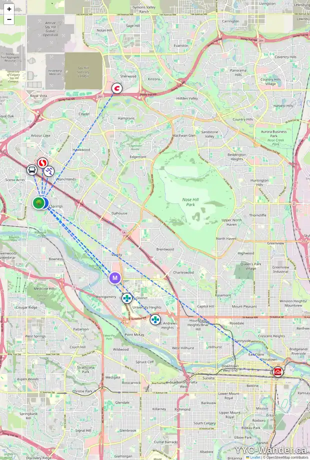 Daily accessibility map for 120 SILVERTHORN WY NW, Calgary showing nearby schools, grocery stores, parks, LRT stations and nearby amenities