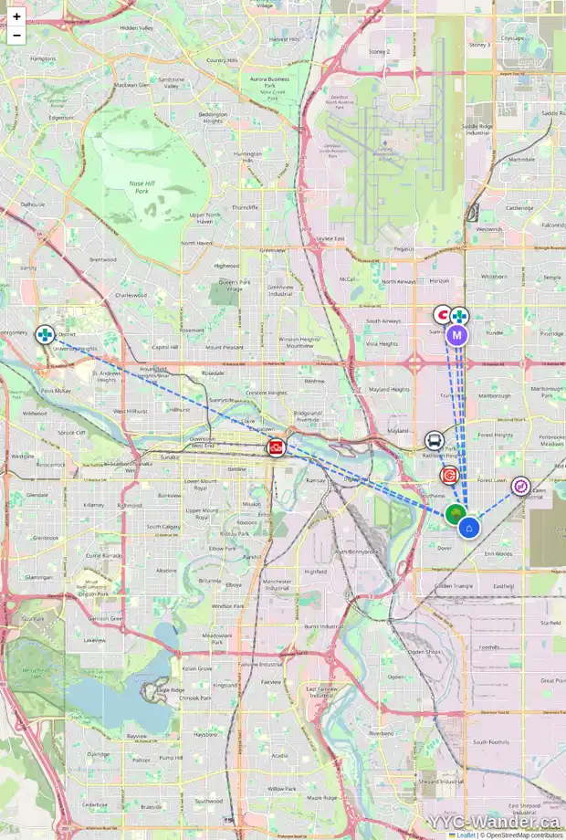 Daily accessibility map for 66 DOVERCLIFFE WY SE, Calgary showing nearby schools, grocery stores, parks, LRT stations and nearby amenities